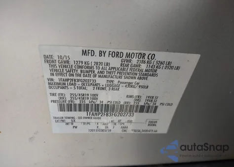 2015 Ford Taurus Limited z USA, uszkodzony, nr VIN 1FAHP2F83FG202733